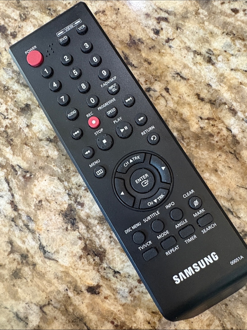 Used, untested Samsung 00051A remote control for combined DVD, VCR and TV